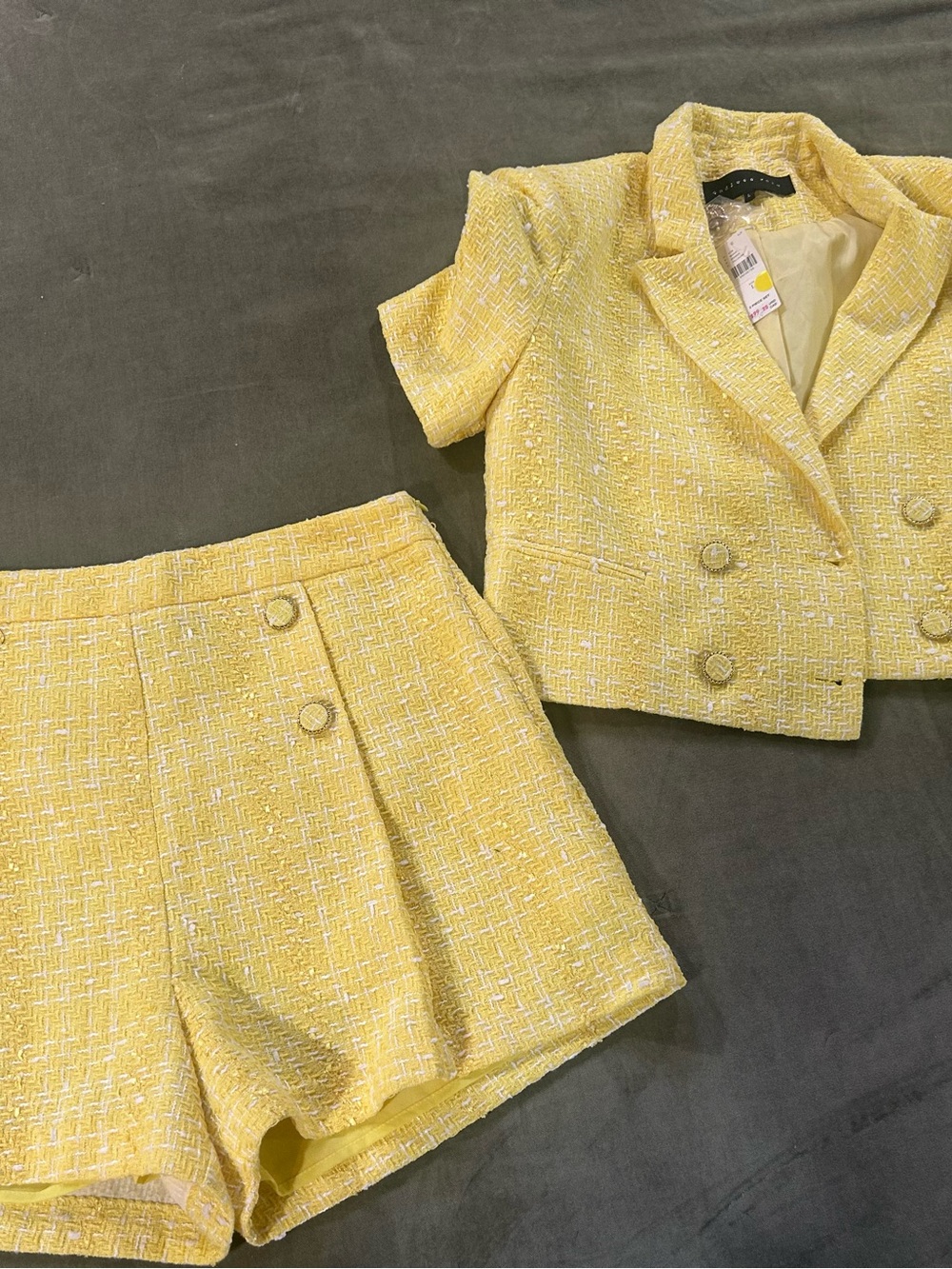 Anthropologie Yellow Tweed Short Sleeve Cropped Blazer